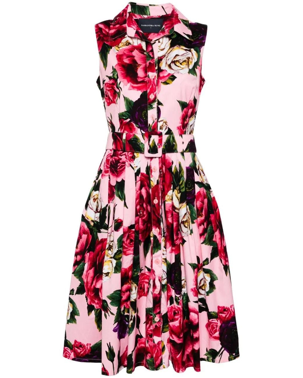 Samantha Sung Red Audrey Floral-Print Dress
