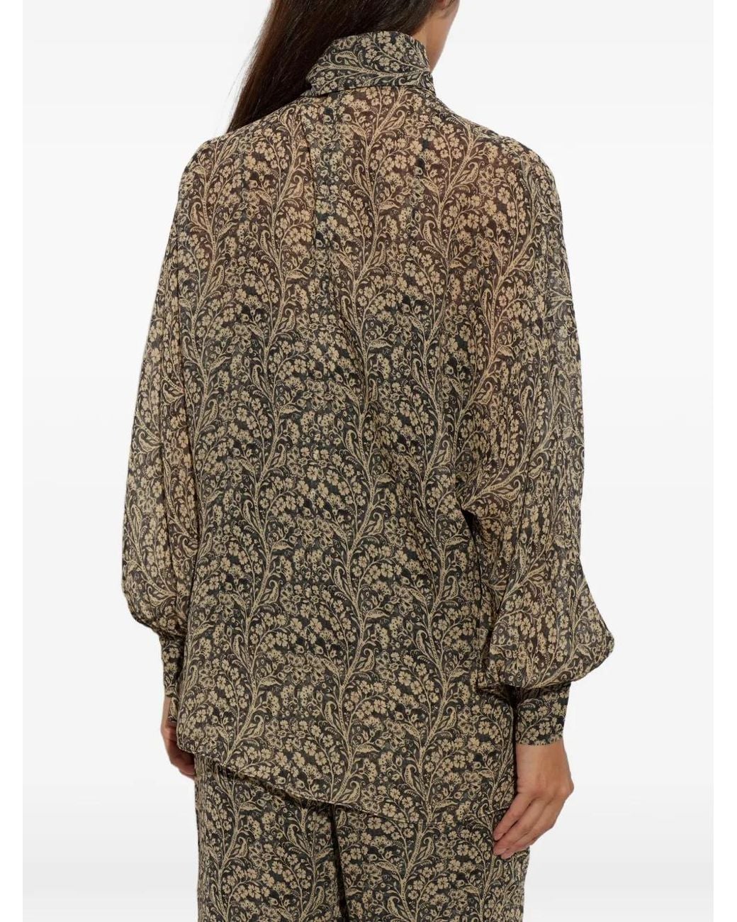 Zimmermann Black Floral-Print Tie-Neck Top