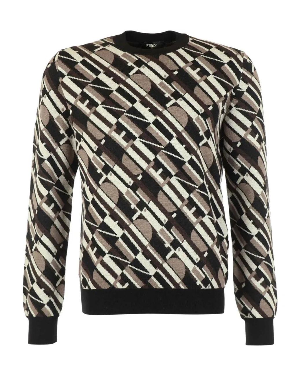 Fendi Black Patterned Crew-Neck Sweater for men
