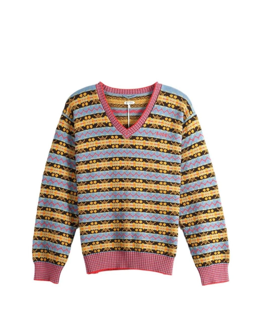 Bode Red Fair Isle V-Neck Sweater for men