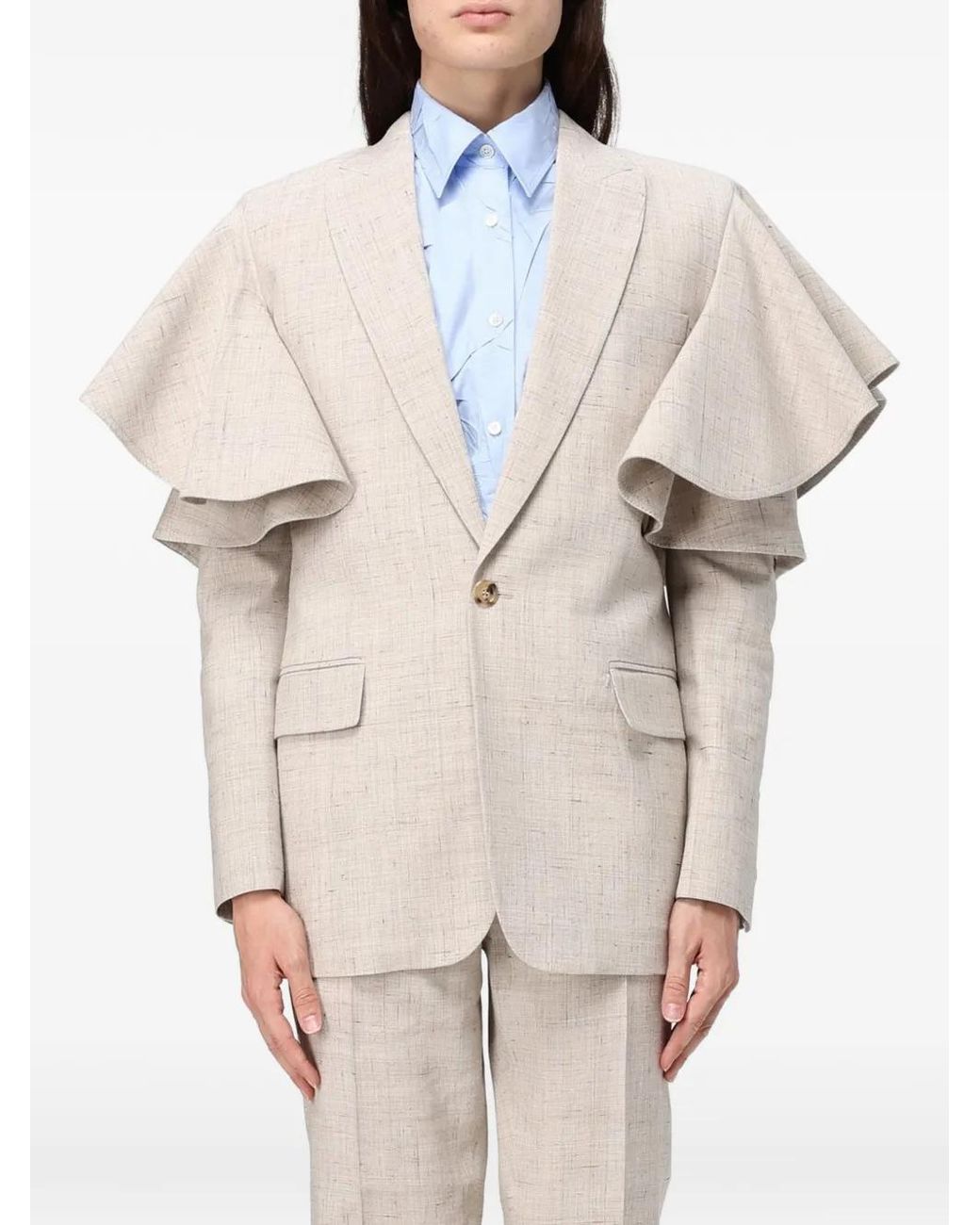 Moschino Gray Ruffled-Sleeve Blazer
