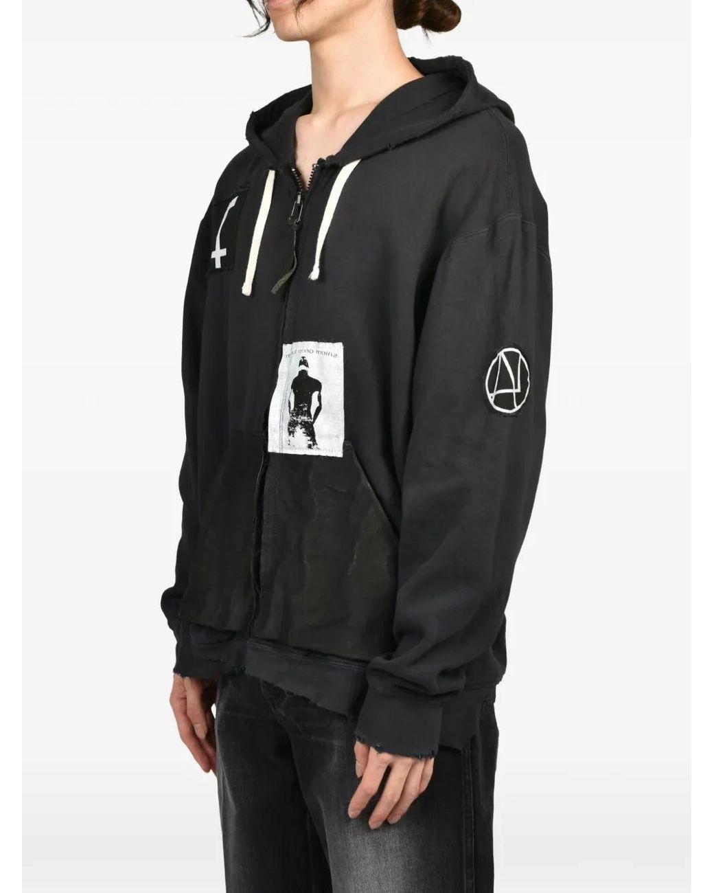 Minus Bootleg Gerafelde Hoodie Met Patch in het Black voor heren