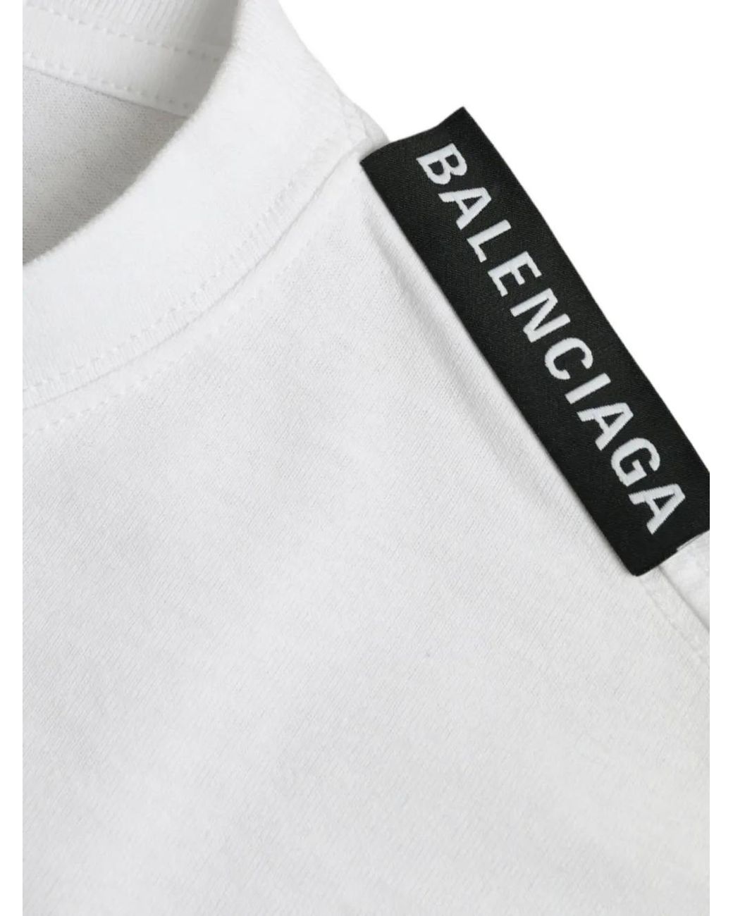 Balenciaga White Logo-Tag Cotton T-Shirt for men