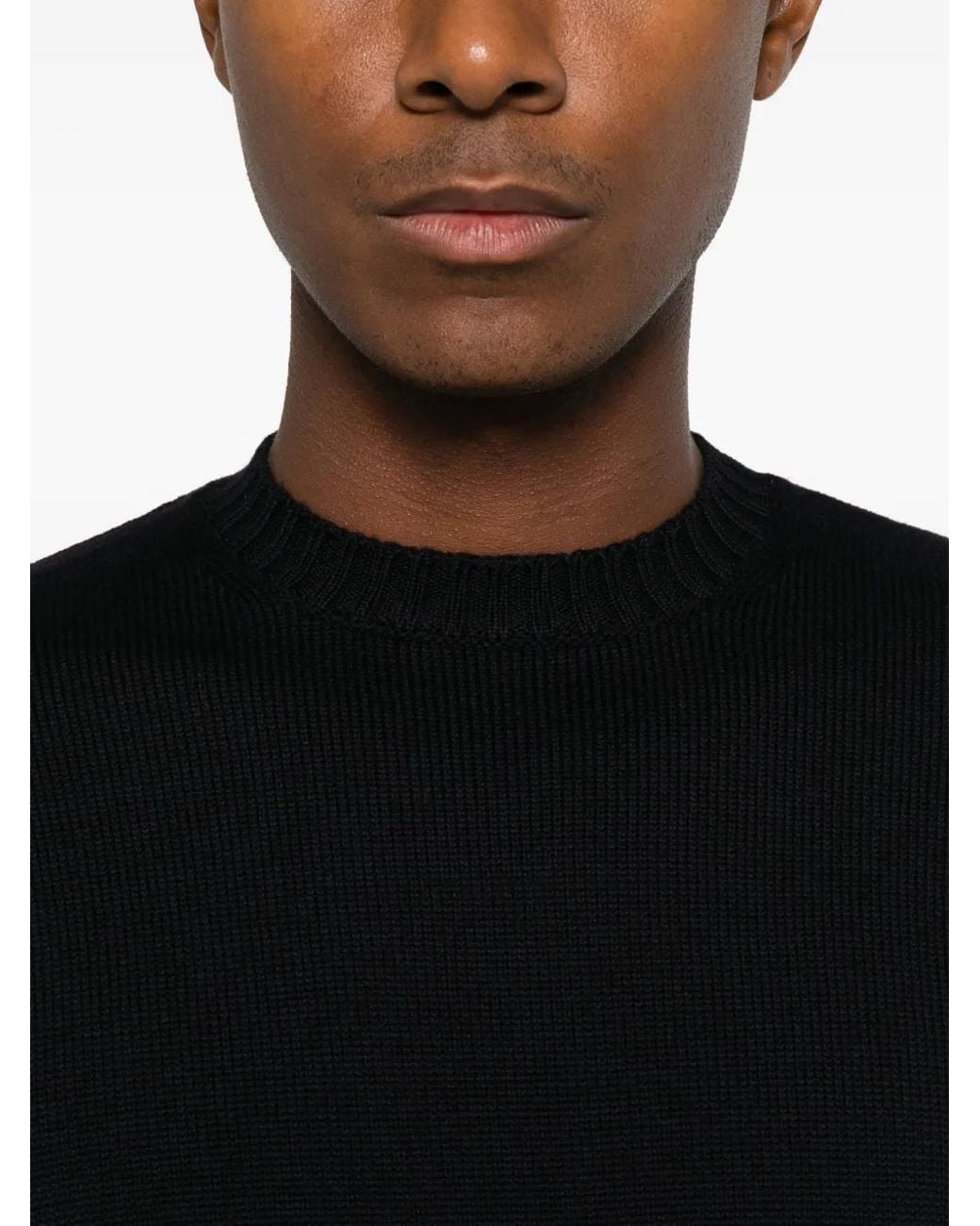 Heritage Black Ribbed-Knit Crew-Neck Sweater for men