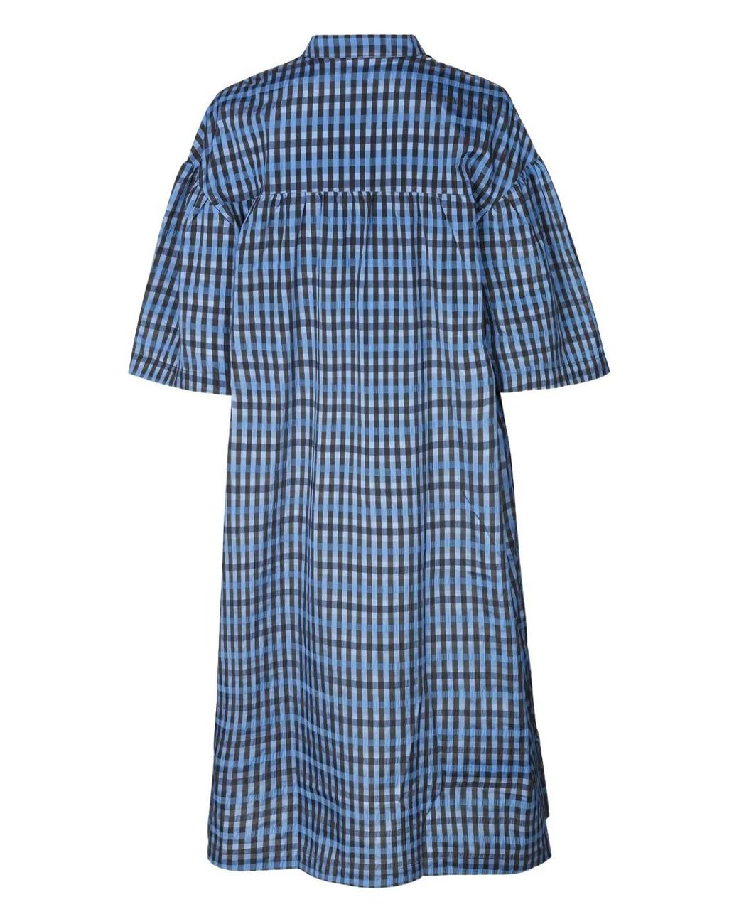 Baum und Pferdgarten Blue Aslau Gingham Puff-Sleeve Midi Dress