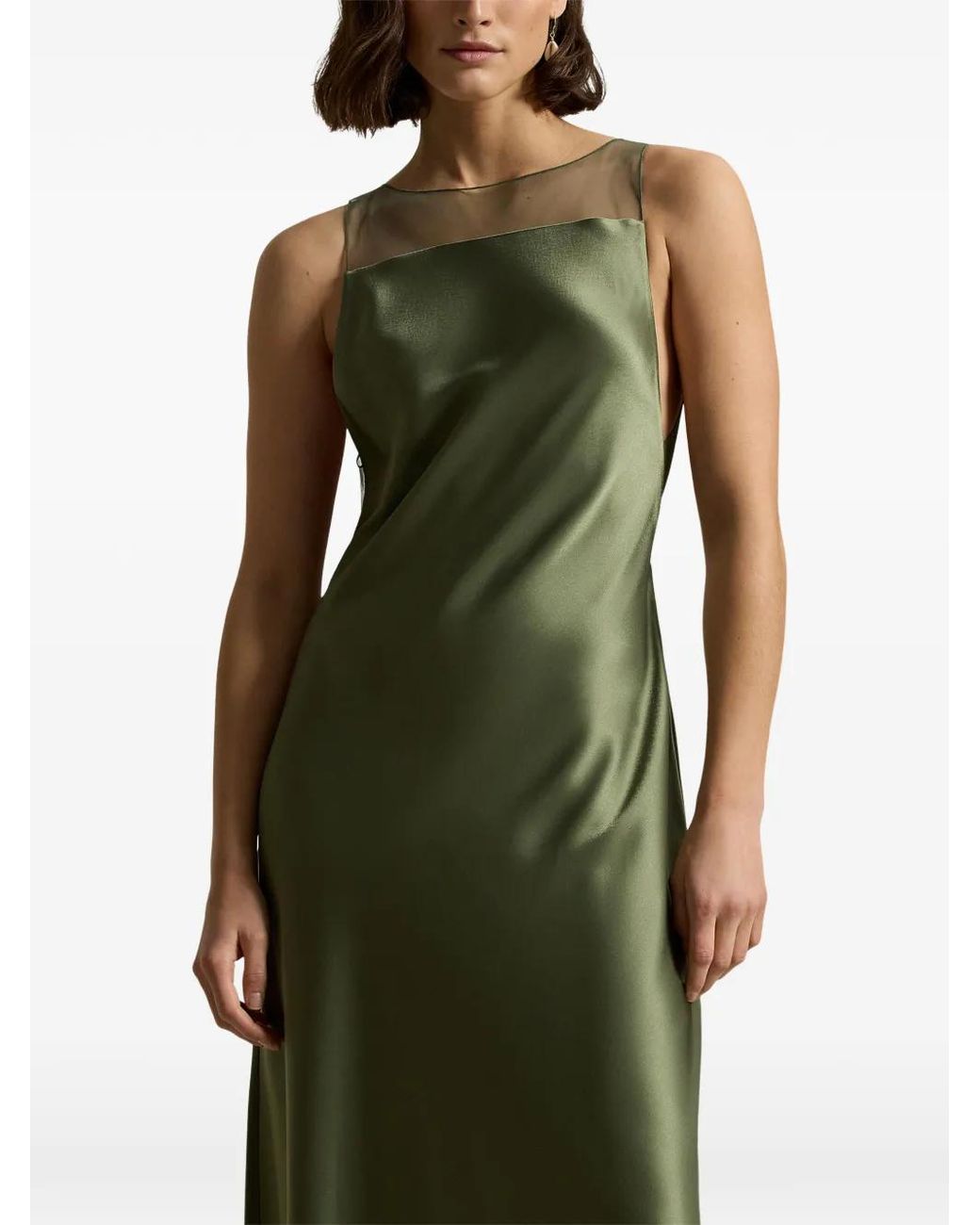 Polo Ralph Lauren Sheer-Panel Satin Dress in Green | Lyst Polo Ralph Lauren Sheer-Panel Satin Dress in Green | Lyst