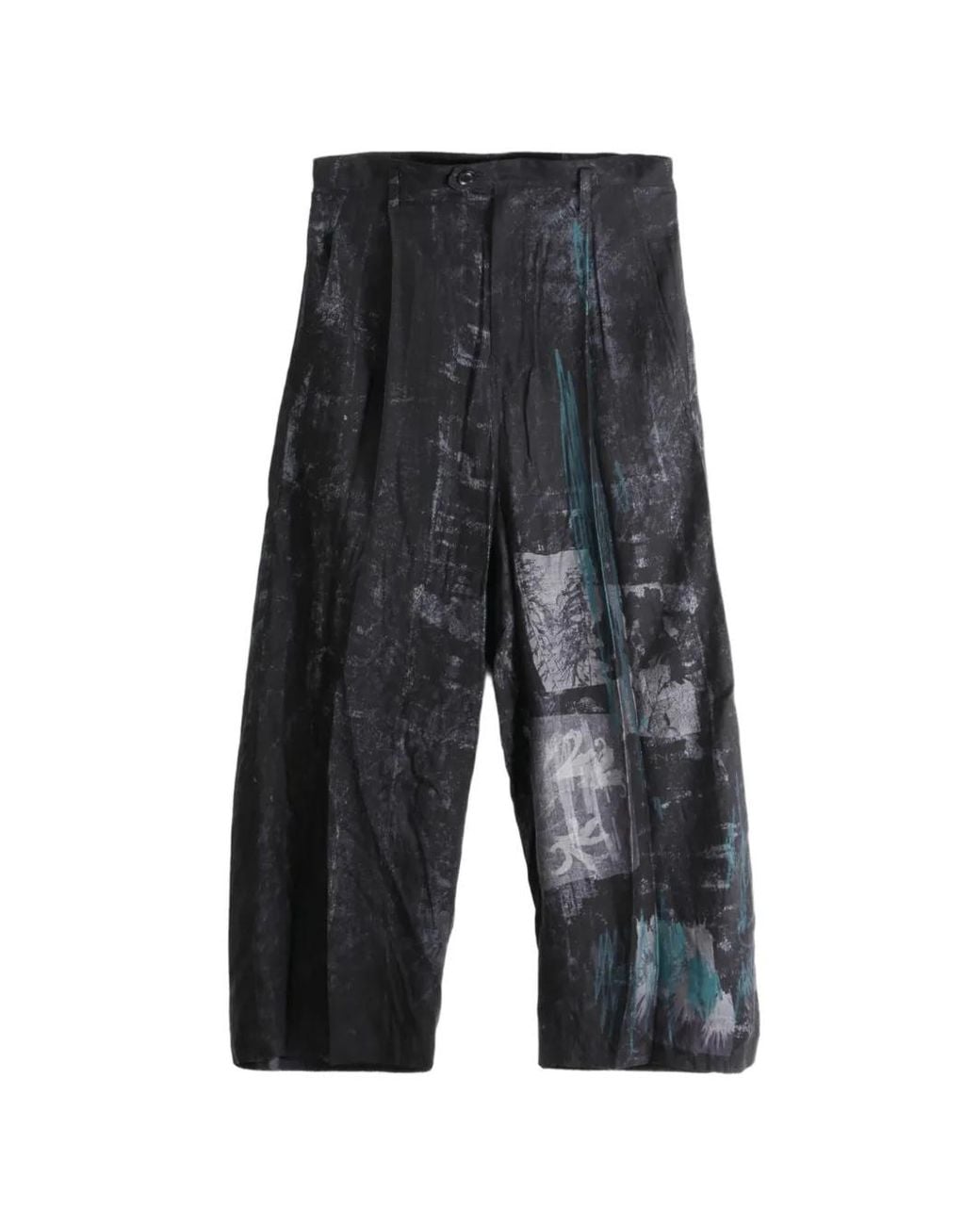 Y's Yohji Yamamoto Gray Graphic-Print Pleated Trousers