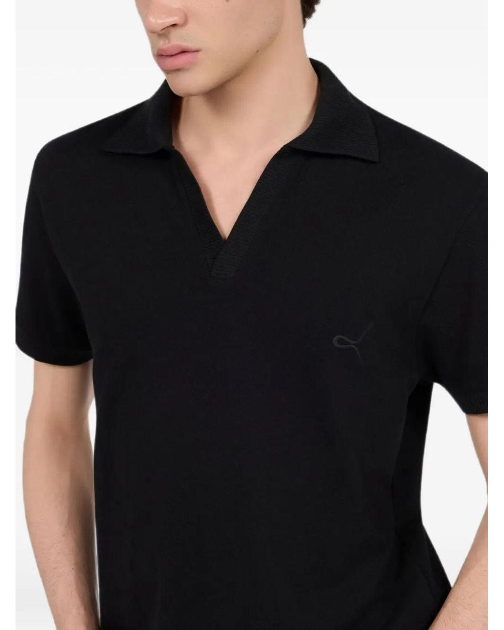 Roberto Cavalli Black Embroidered-Logo Short-Sleeve Polo Shirt for men