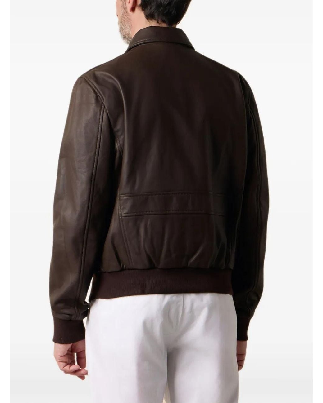 Brooks Brothers Brown Pointed-Collar Leather Jacket for men