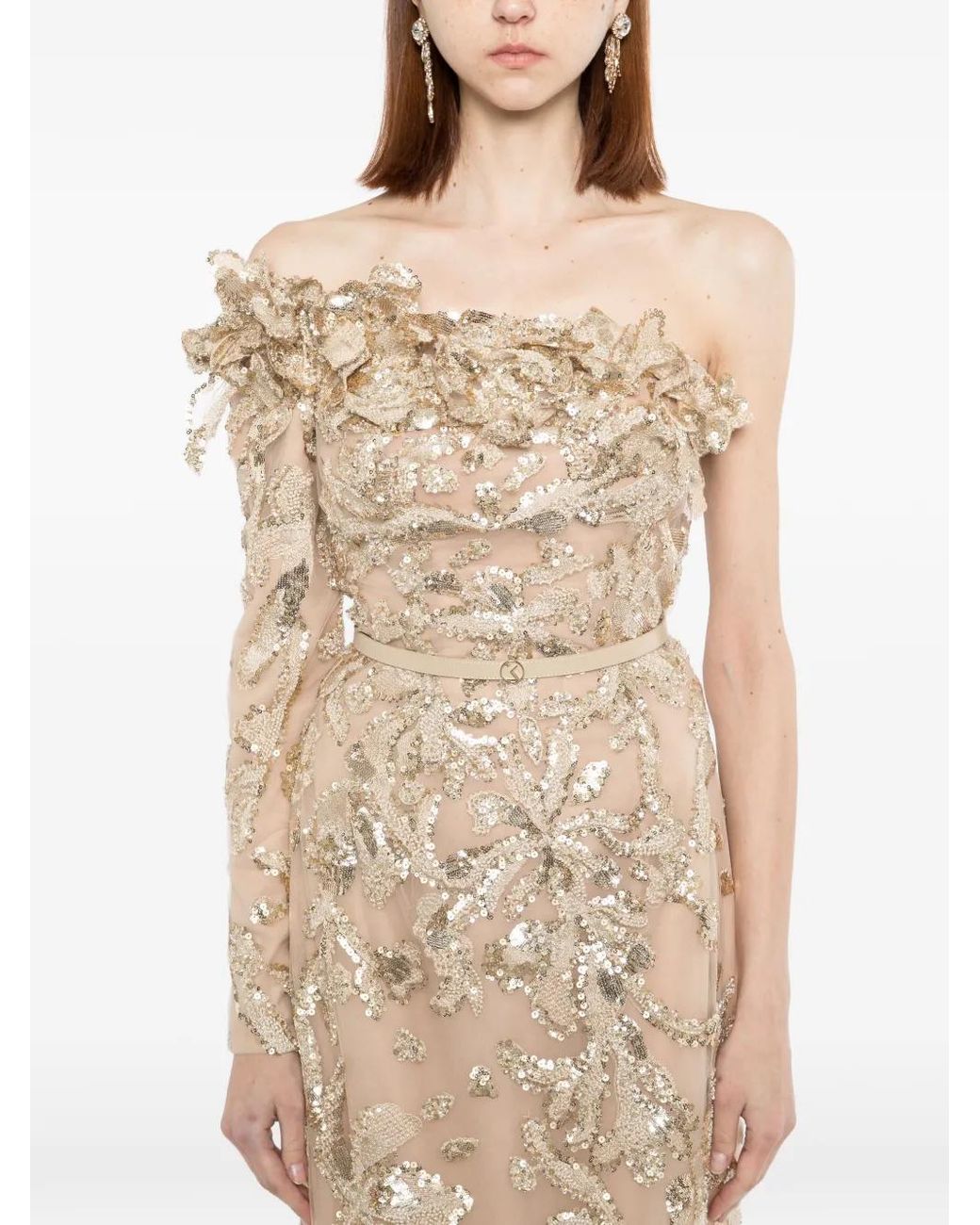 Saiid Kobeisy White One-Shoulder Embroidered Tulle Dress