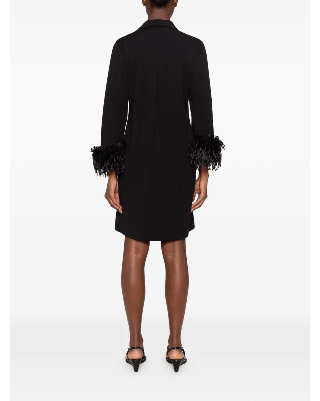 Betty Barclay Black Feather-Trim Spread-Collar Mini Dress