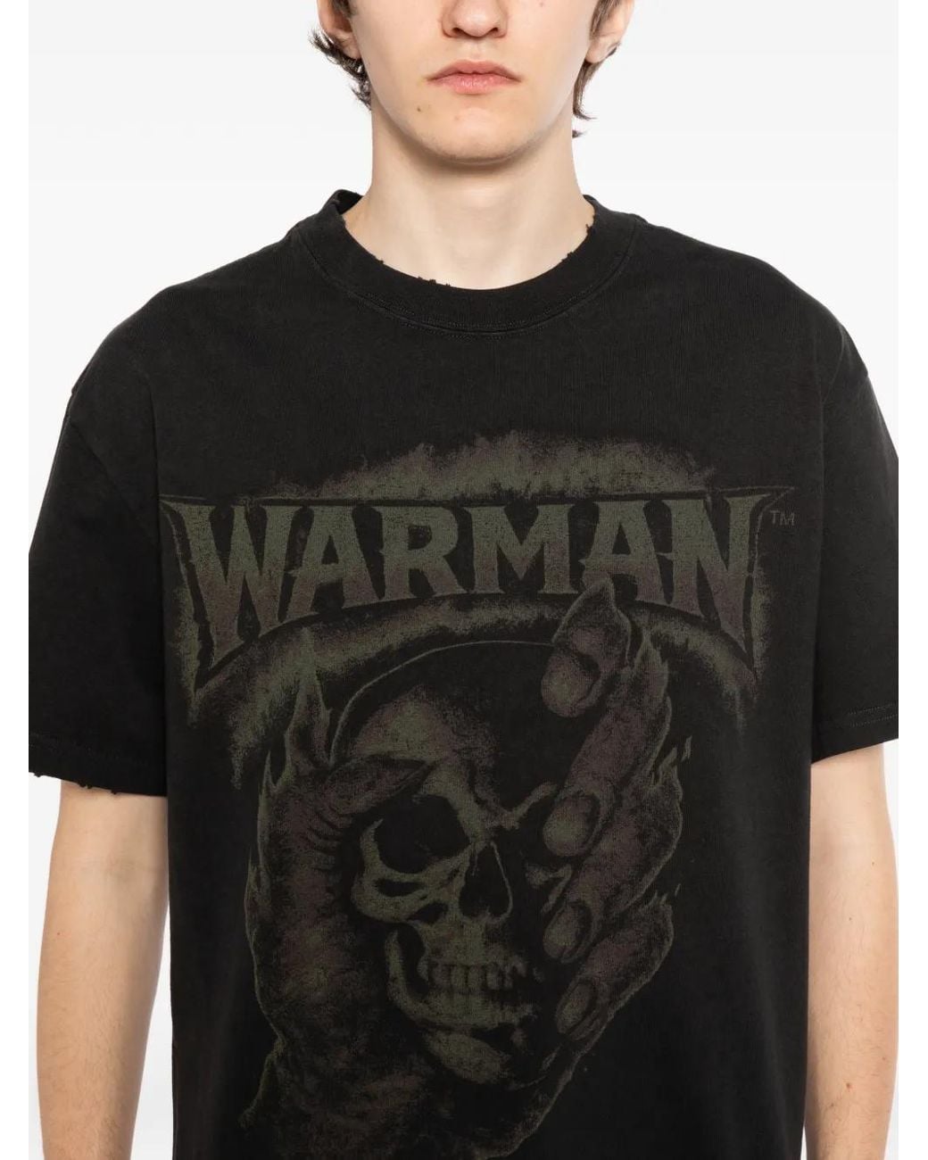 WARMAN Black Skull Graphic T-Shirt for men