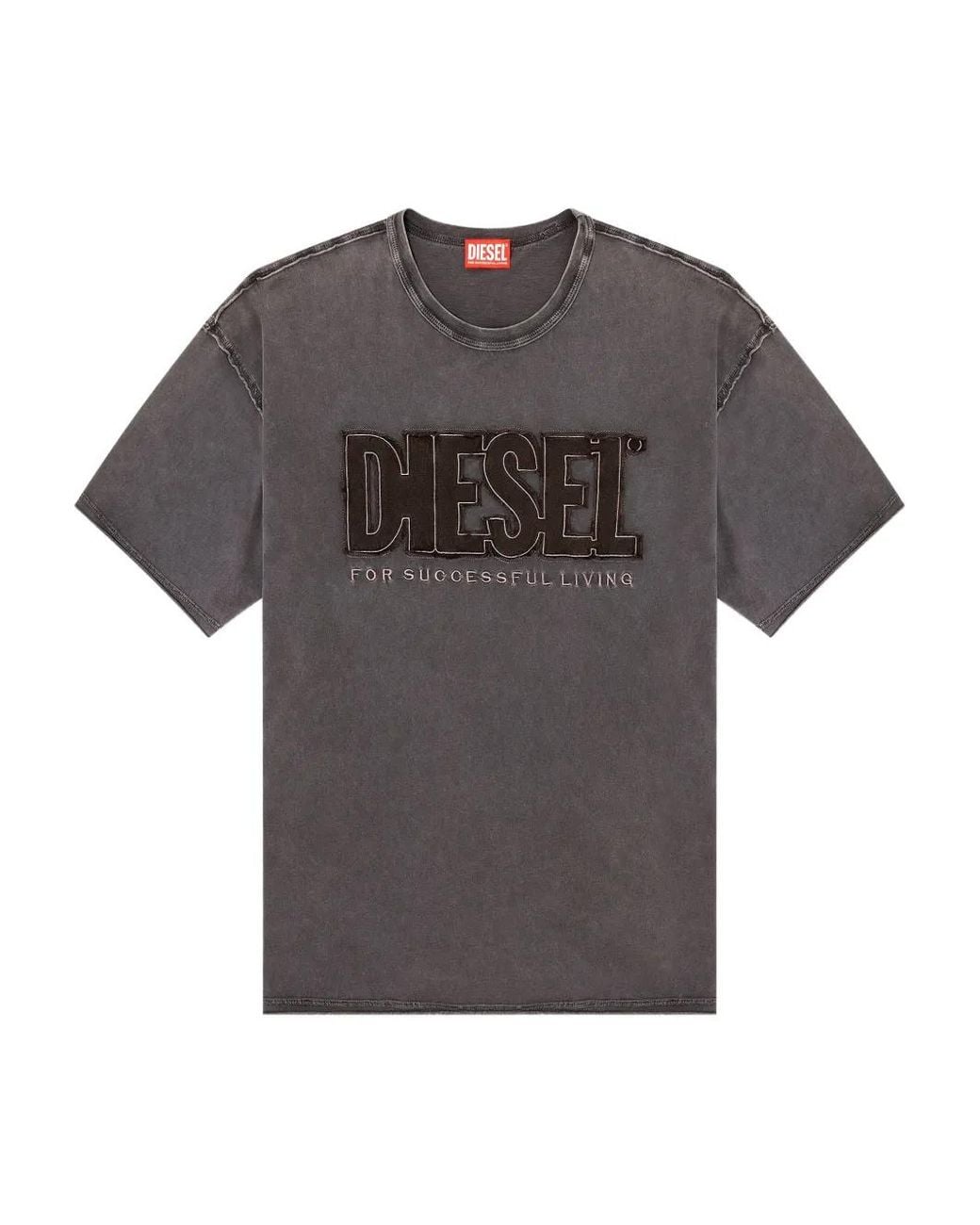 DIESEL Gray T-Shirt With Appliqué Logo And Raw Edge for men