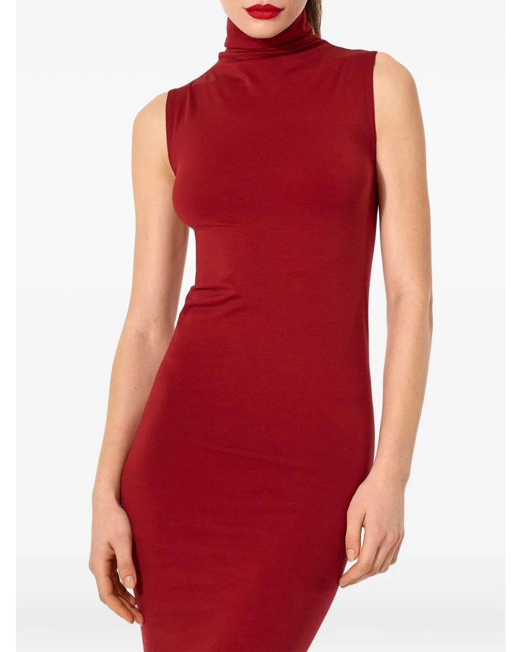 Wolford Red Seamless Turtleneck Midi Dress