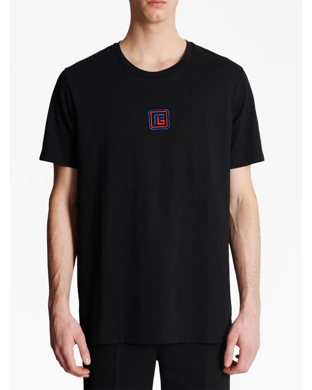 Balmain Black Embroidered-Logo Short-Sleeve T-Shirt for men