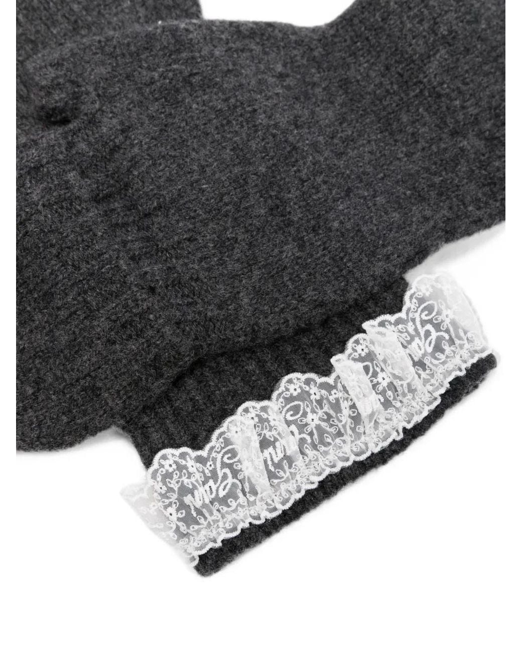 Ganni Black Lace-Trim Knitted Mittens