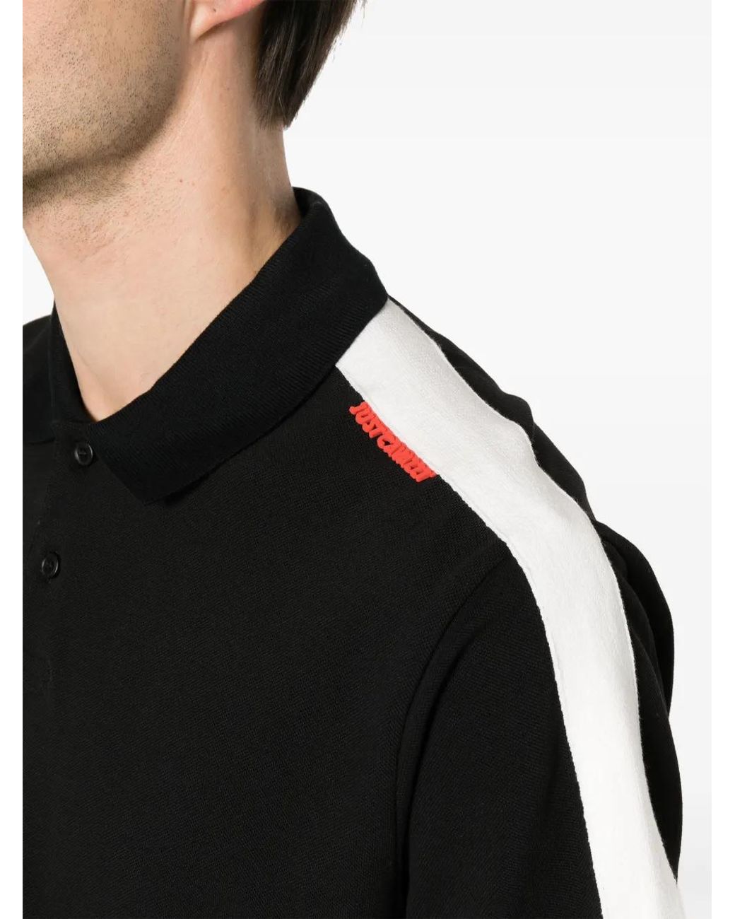 Just Cavalli Black Logo-Lettering Polo Shirt for men