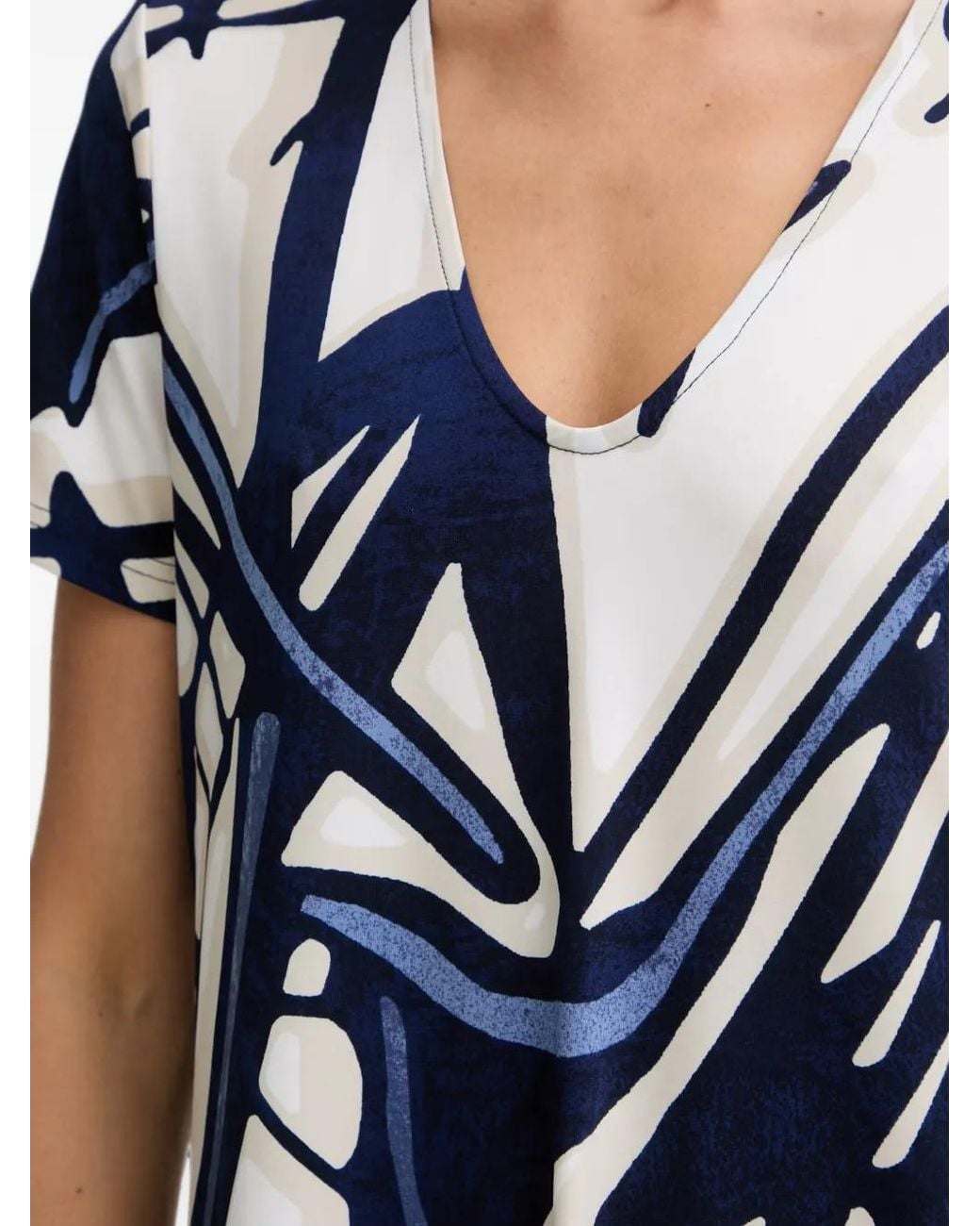 Joseph Ribkoff Blue Abstract-Print V-Neck Midi Dress