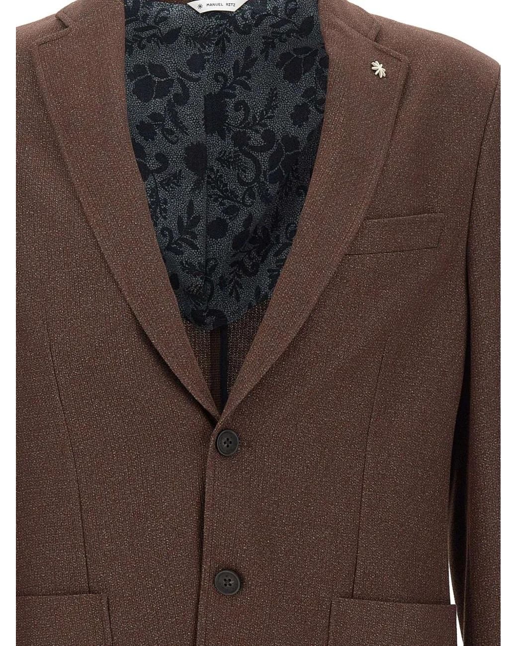 Manuel Ritz Brown Micro-Texture Single-Breasted Blazer for men