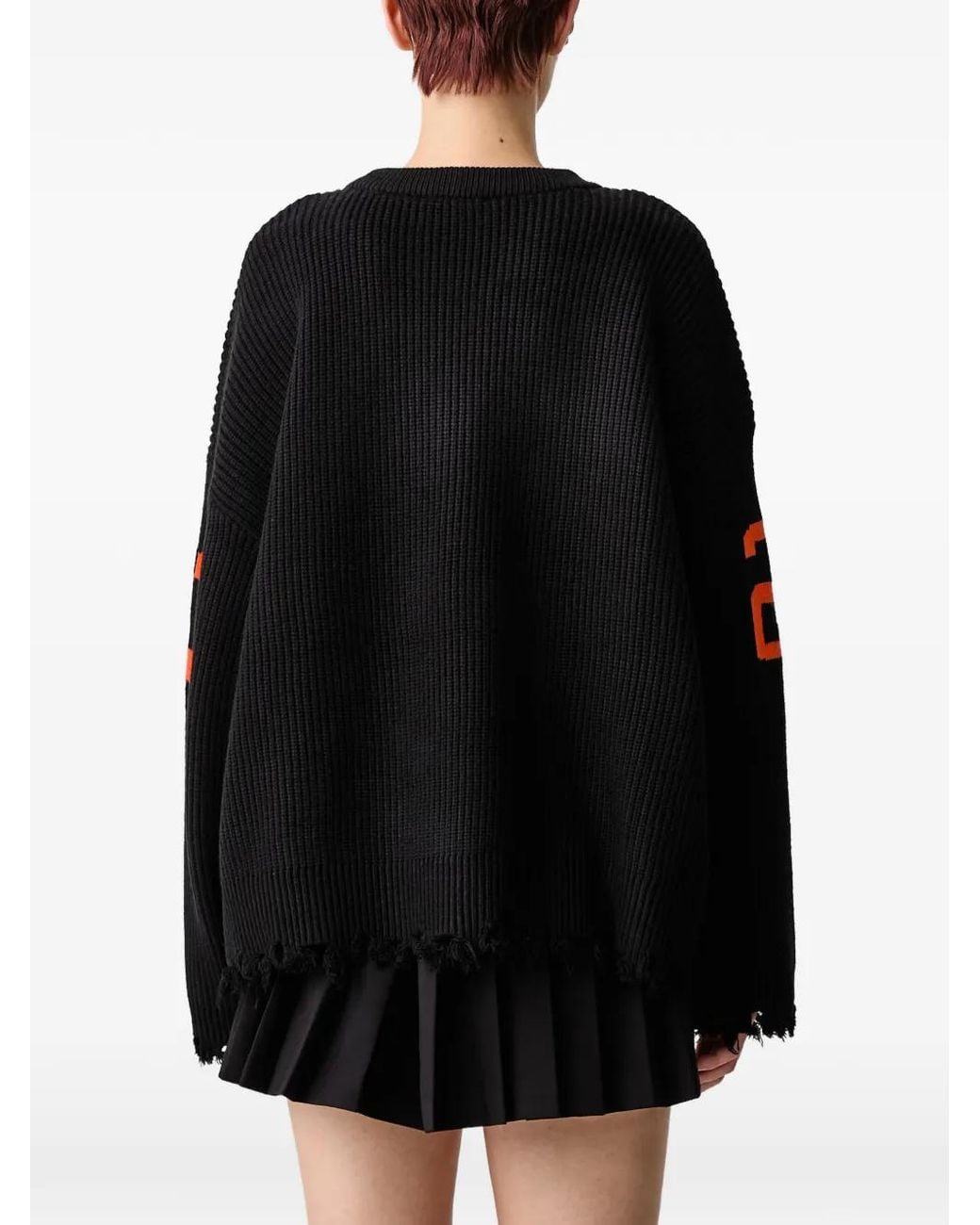 WRSTBHVR Black Tove Distressed Intarsia-Knit Sweater