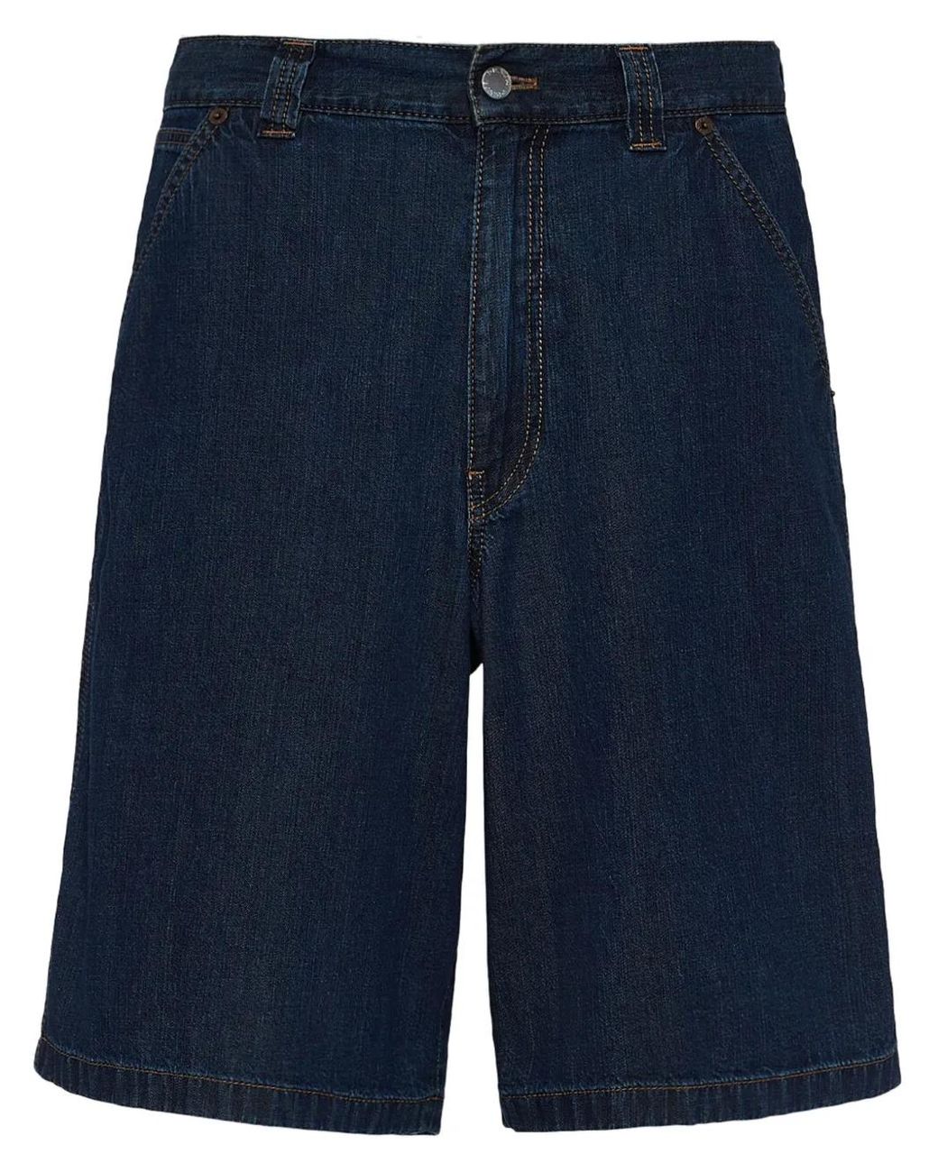 Bermudas Vaqueras Con Placa Del Logo Prada de hombre de color Blue