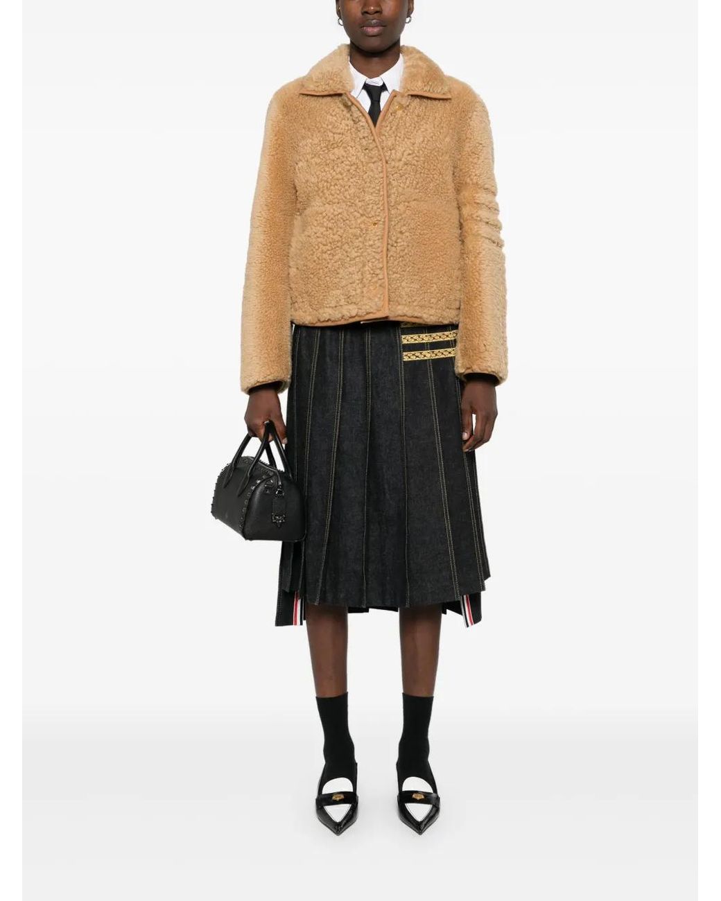 Thom Browne Brown Button-Up Shearling Jacket