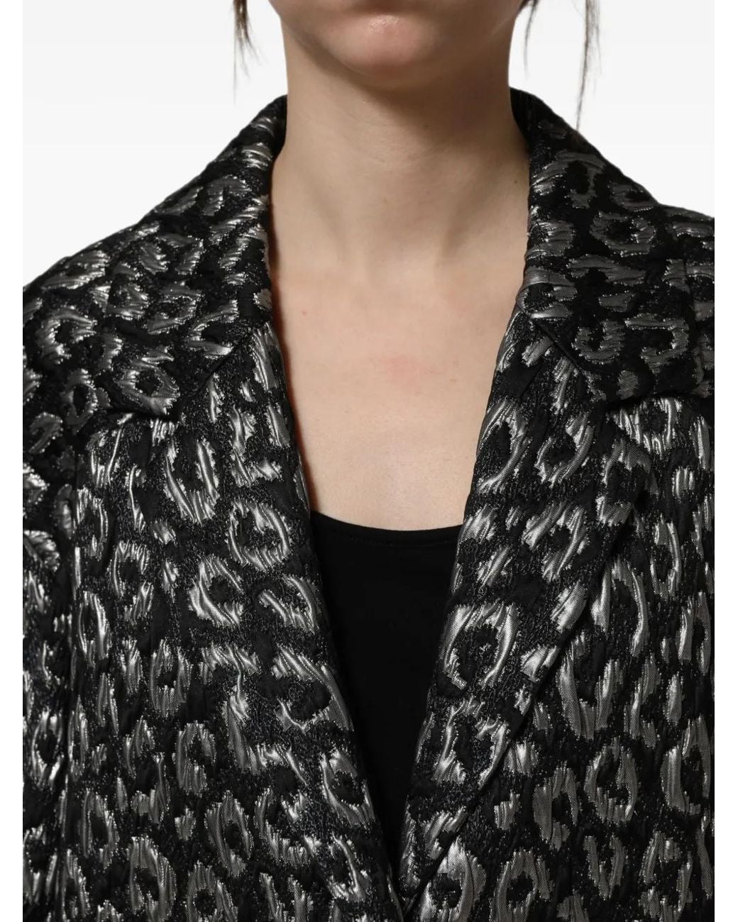 Dolce & Gabbana Black Leopard-Jacquard Crystal-Embellished Coat