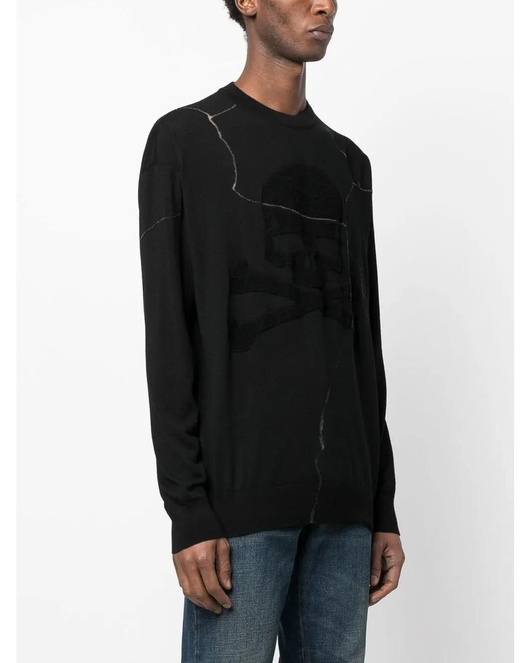 Philipp Plein Black Cracked-Effect Wool Jumper for men