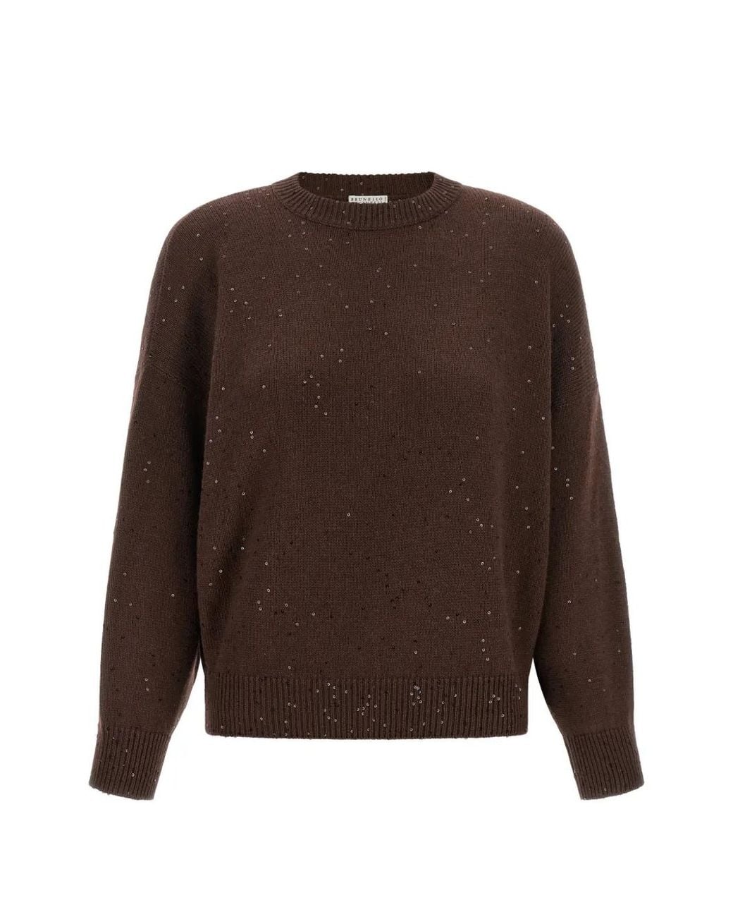 Brunello Cucinelli Brown Diamante Sequin-Embellished Sweater