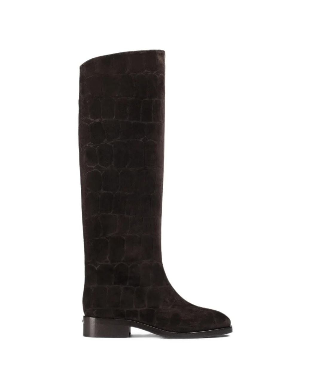 Le Silla Black Charlotte Croc-Effect Suede Boots