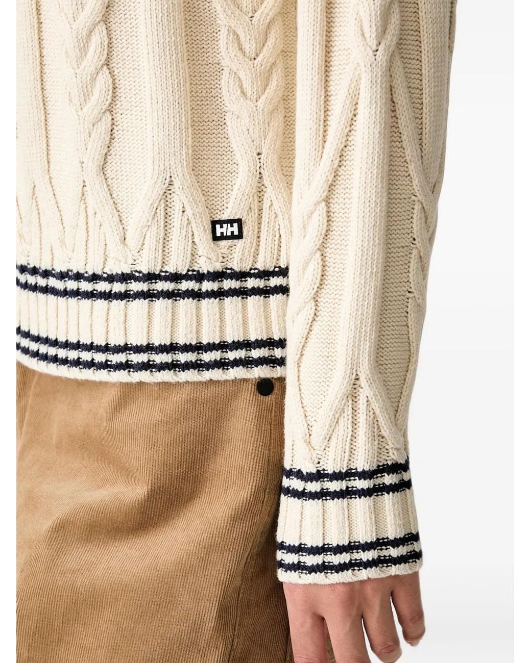 Helly Hansen Natural Cable-Knit Striped-Trim Sweater