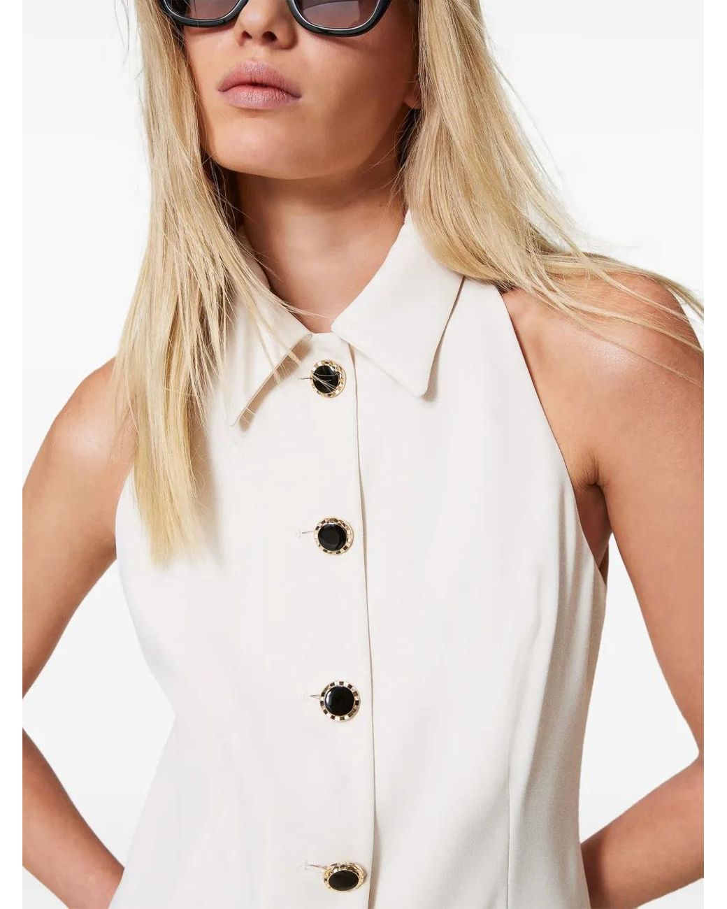 Twinset White Mini Buttoned Fluid-Crêpe Dress