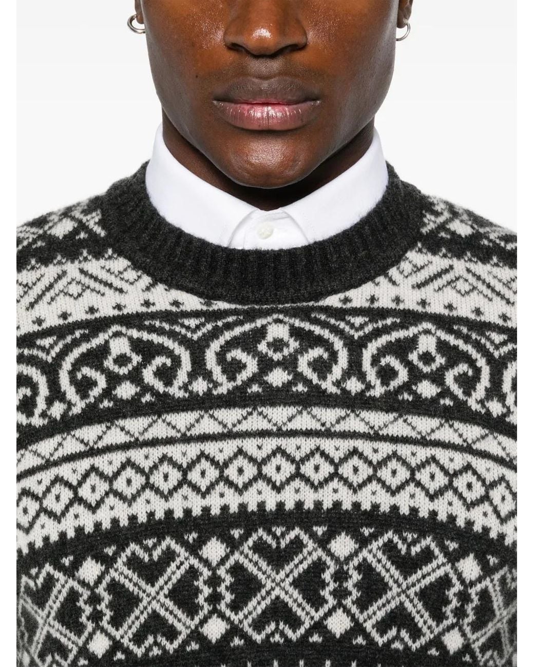 Eleventy Black Fair Isle-Intarsia Sweater for men