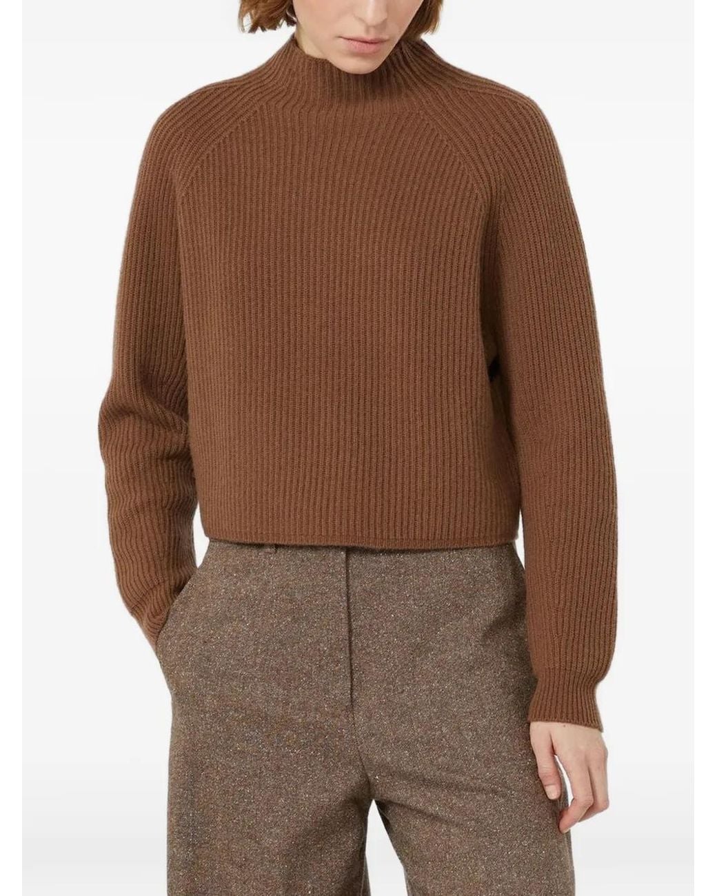 Max Mara Brown Nettare Ribbed-Knit Raglan-Sleeve Sweater