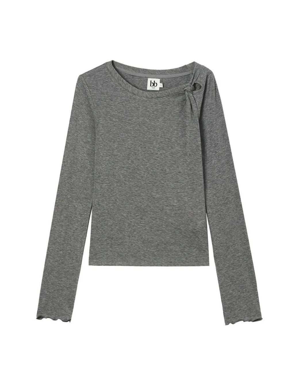 B+ AB Gray Knot-Detail Long-Sleeve Top