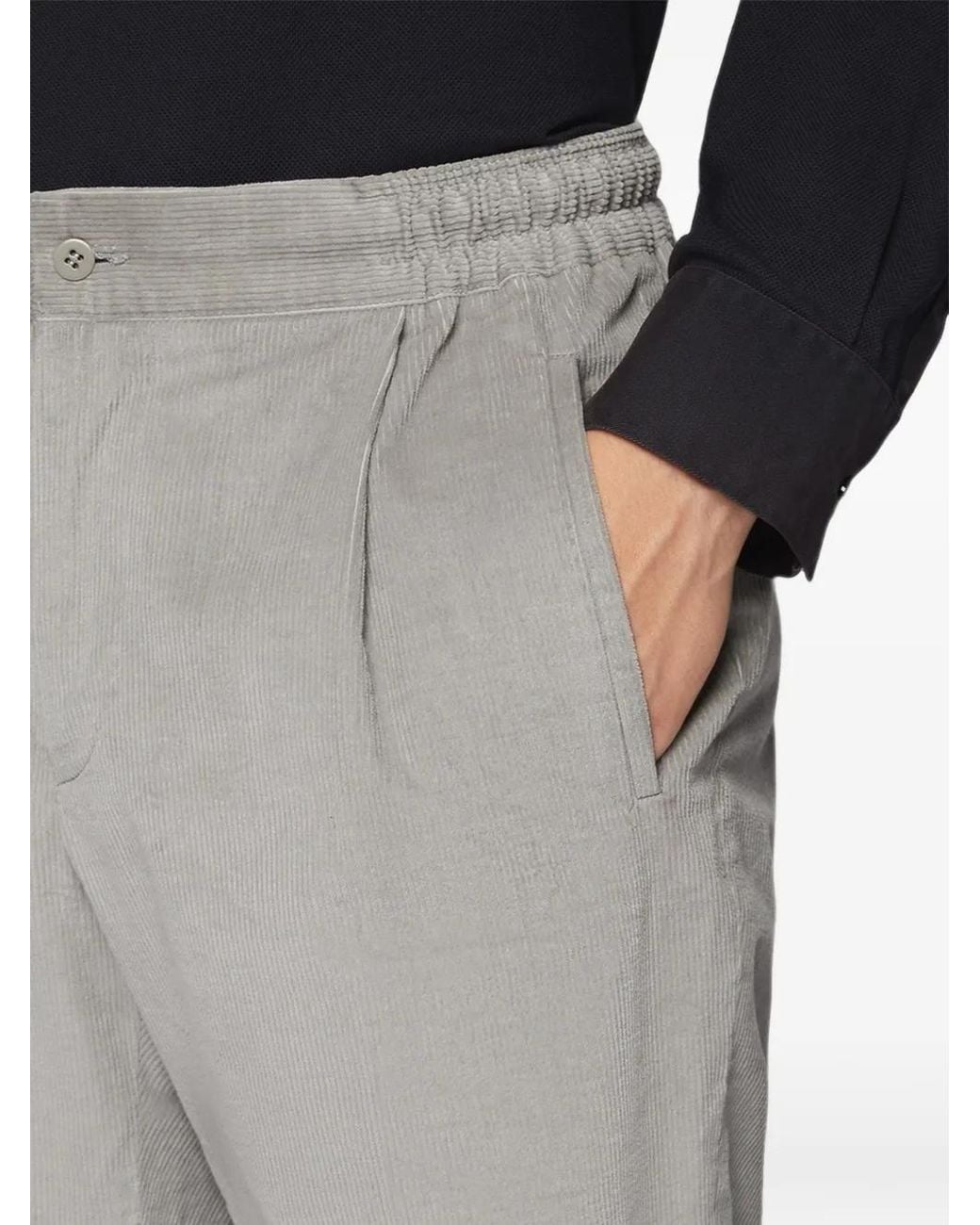 Kiton Gray Pleated Corduroy Trousers for men