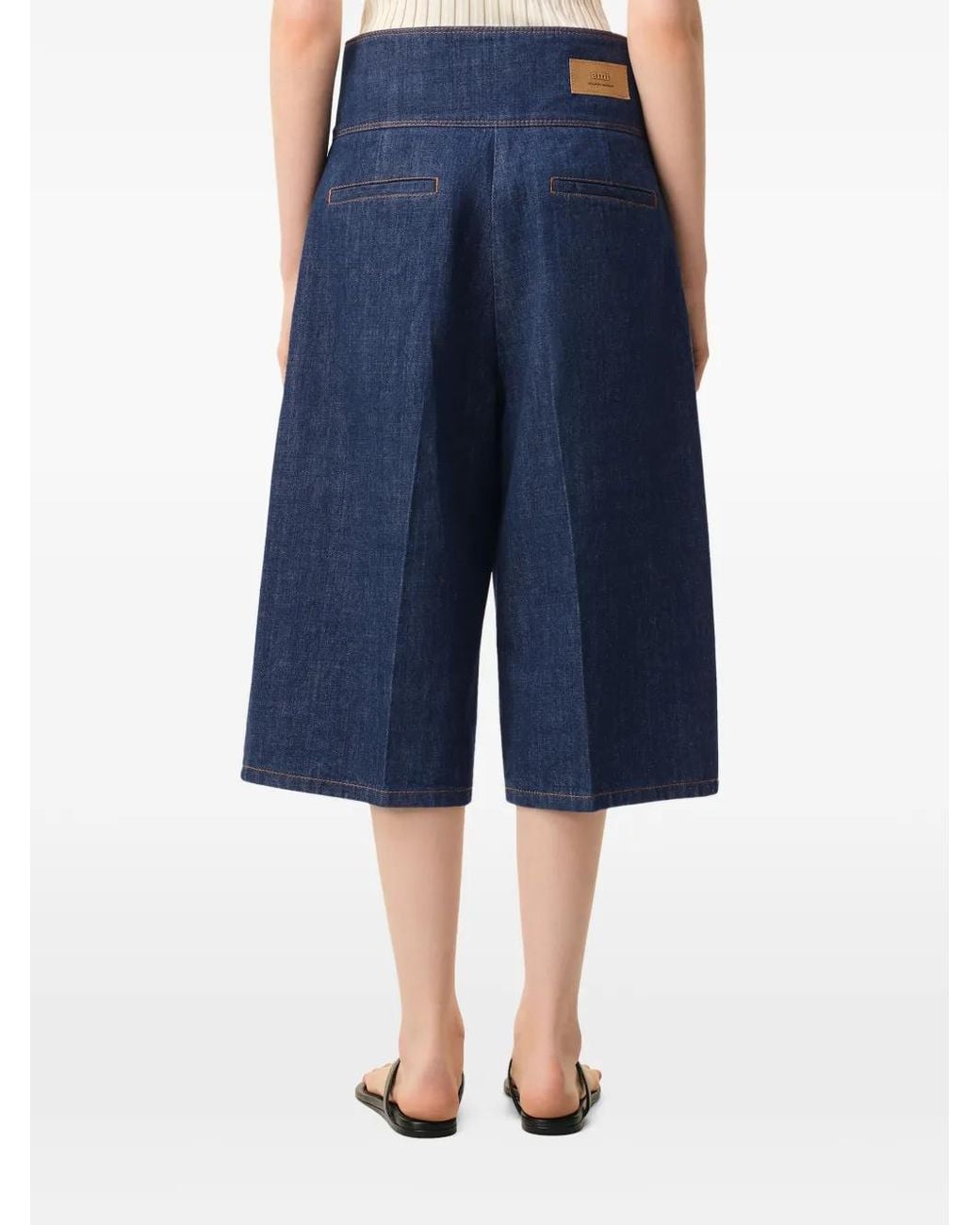 AMI Blue Cotton Wrapped Belted Bermuda Shorts