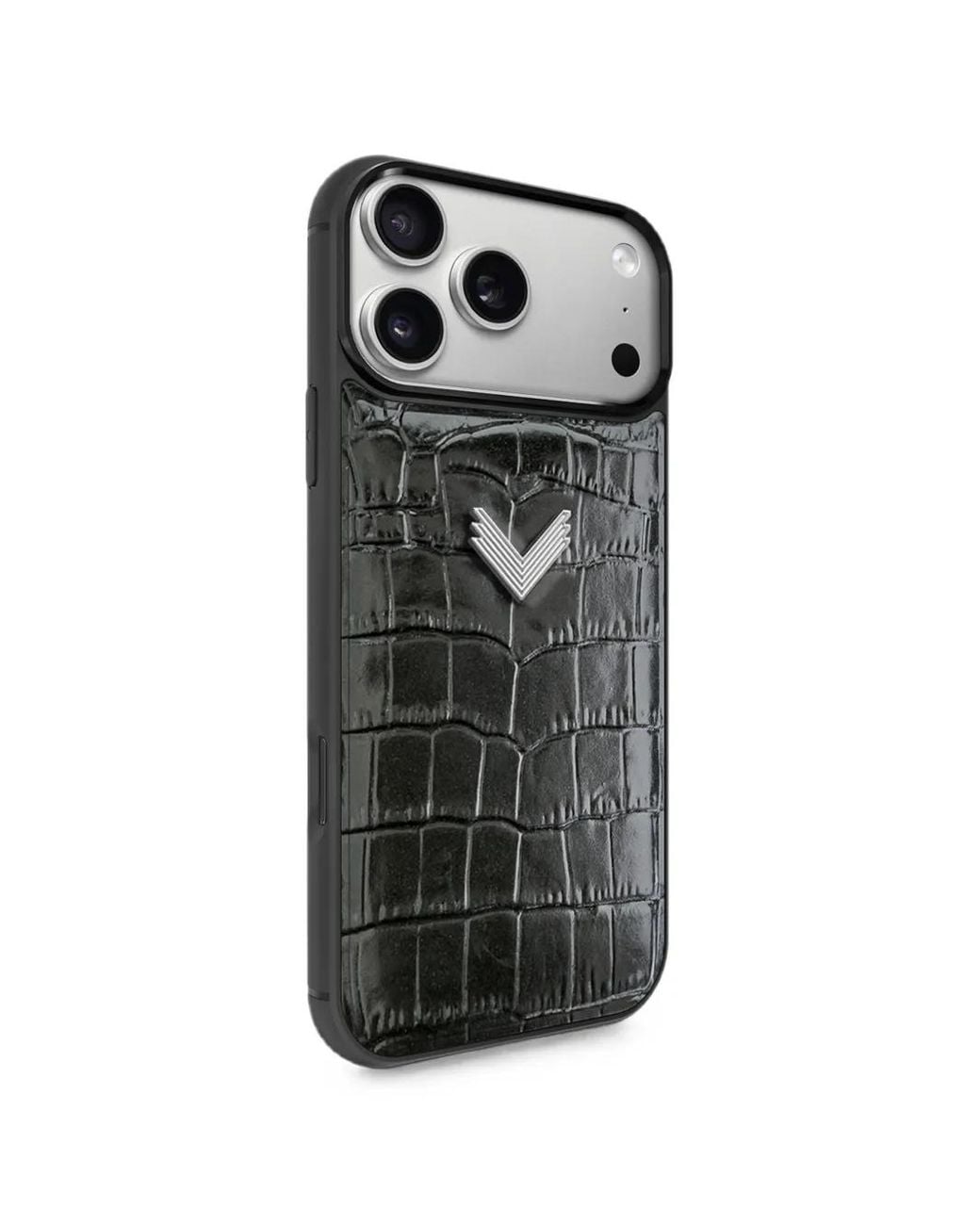Velante Black Croc-Embossed Leather Phone Case