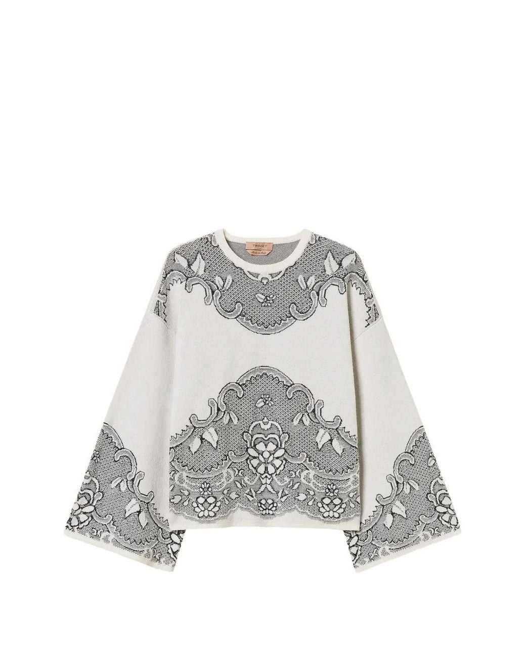Twinset White Wool-Blend Jacquard Maxi Jumper
