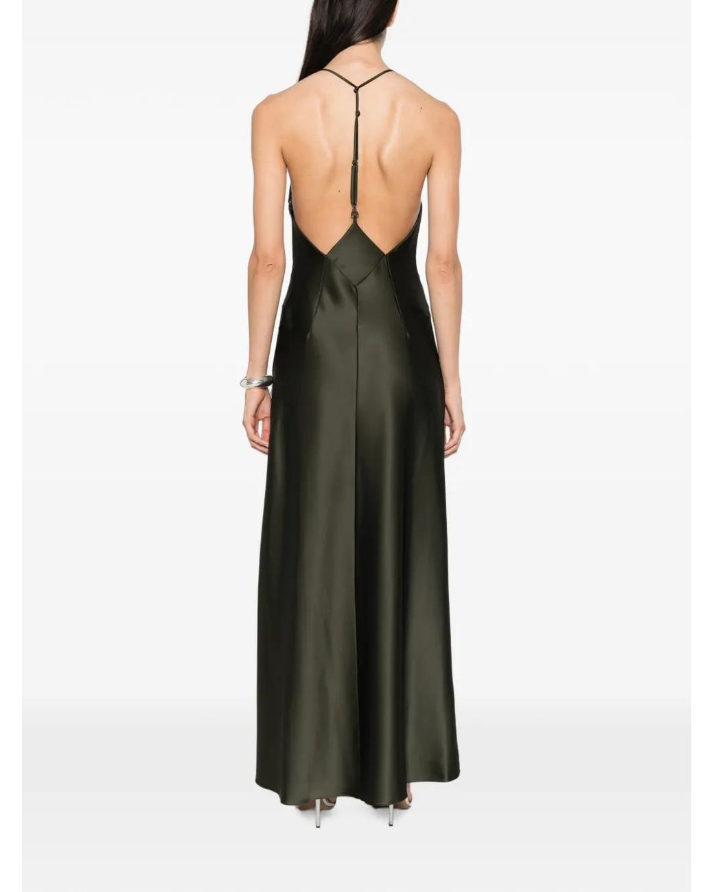 Patrizia Pepe Green Halterneck Satin Maxi Dress