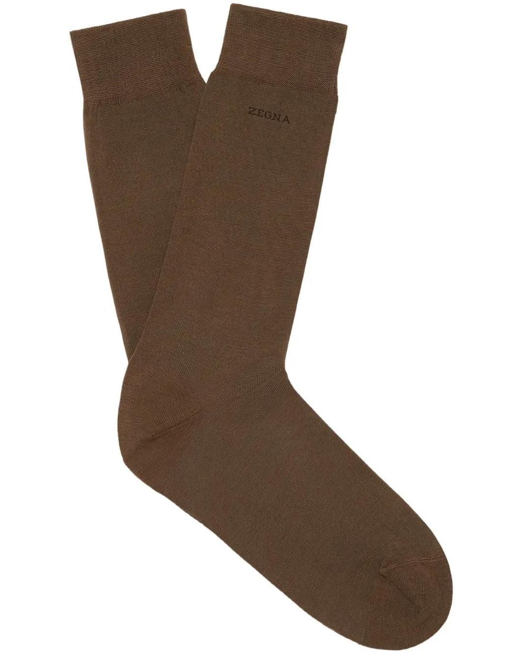 Zegna Brown Logo-Intarsia Socks