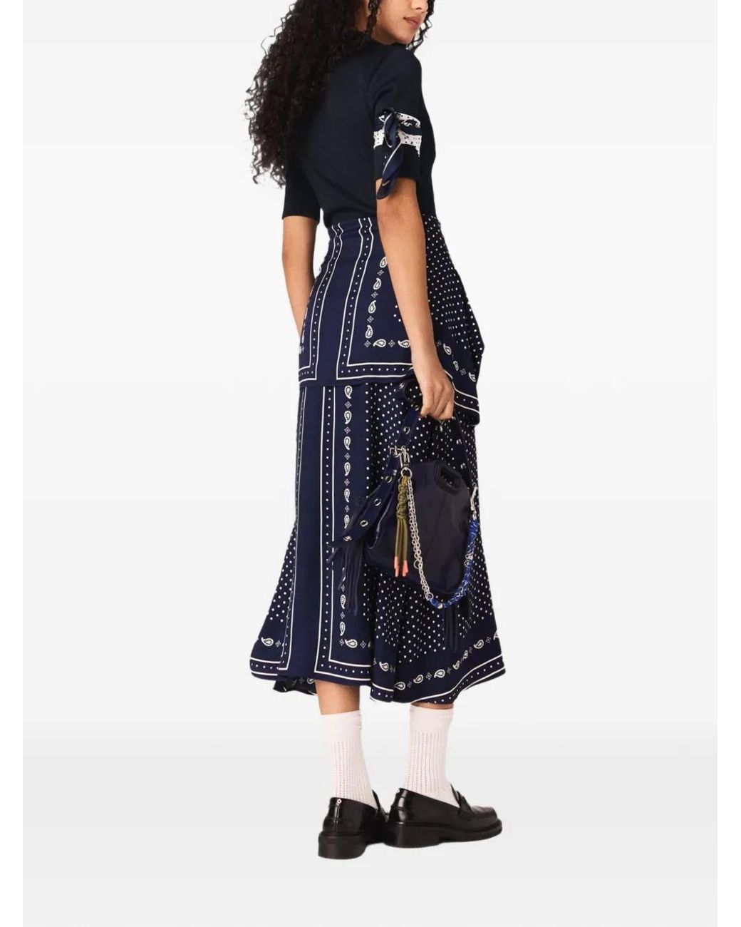 Maje Blue Bandana Patterned Mixed-Material Dress