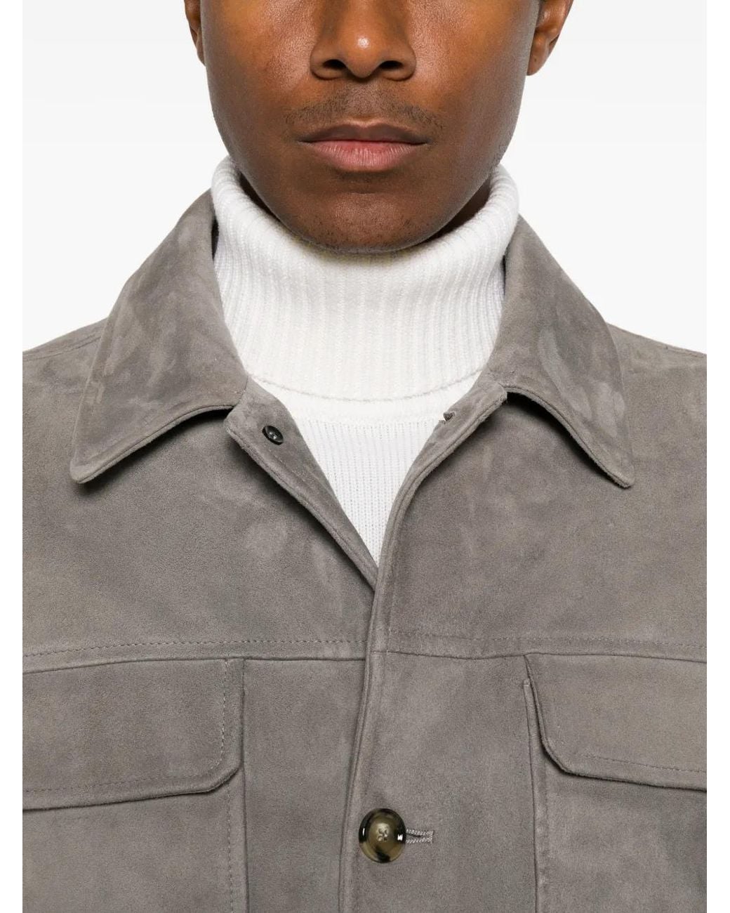 Lardini Gray Button-Up Suede Jacket for men