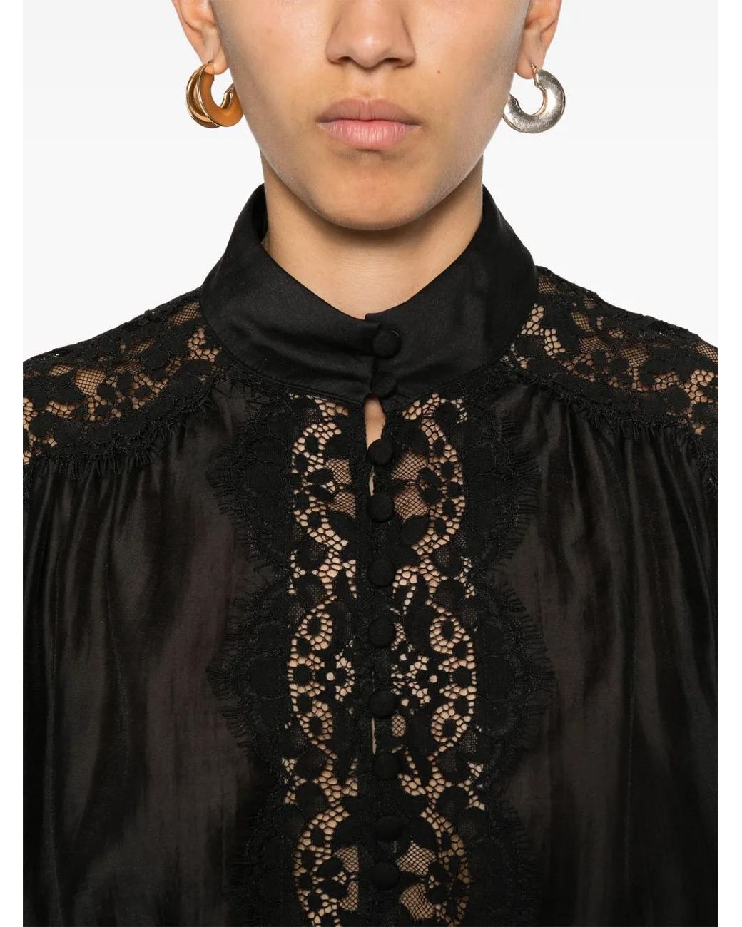 Nissa Black Lace-Detail Blouse