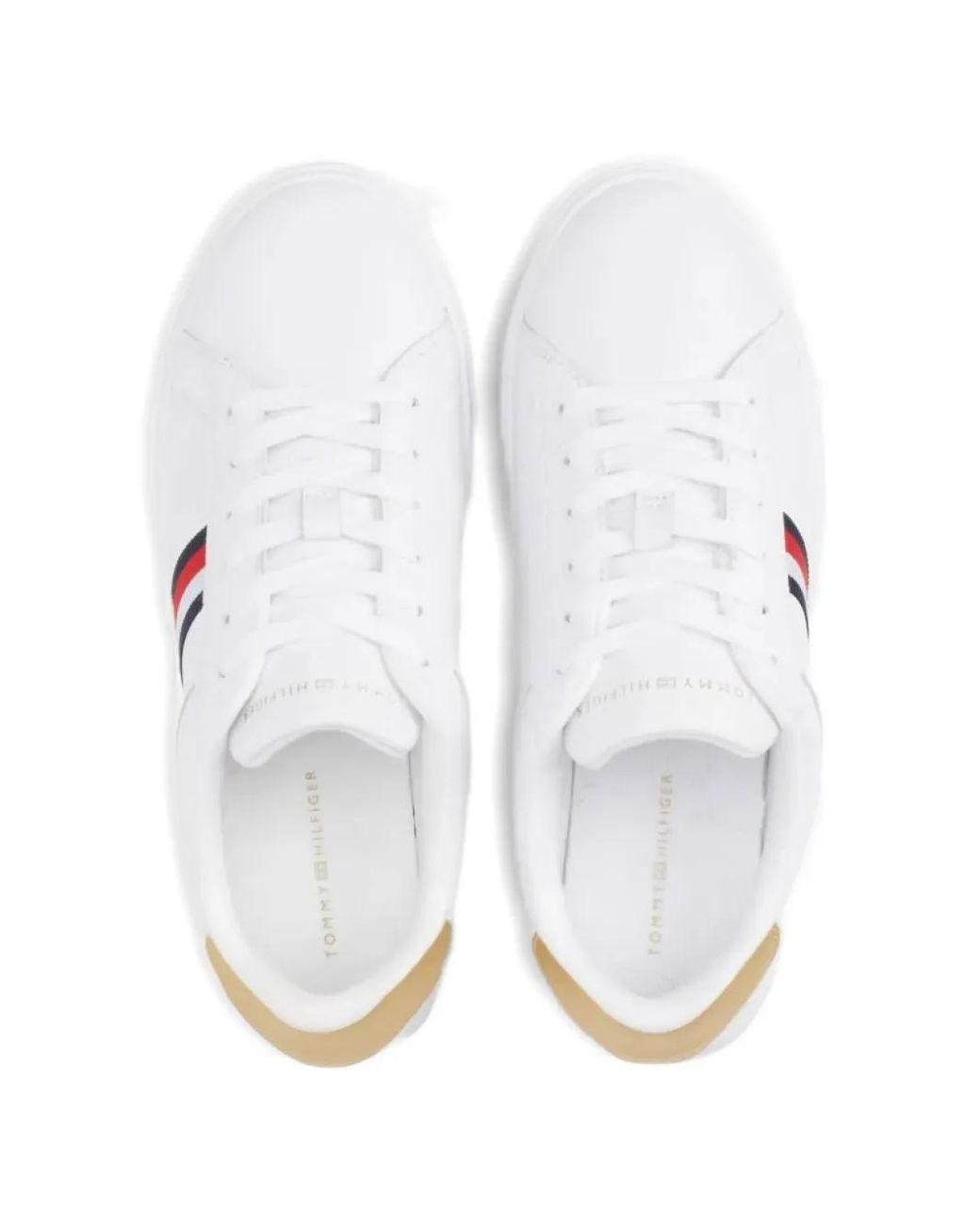 Tommy Hilfiger White Stripe-Detail Leather Sneakers
