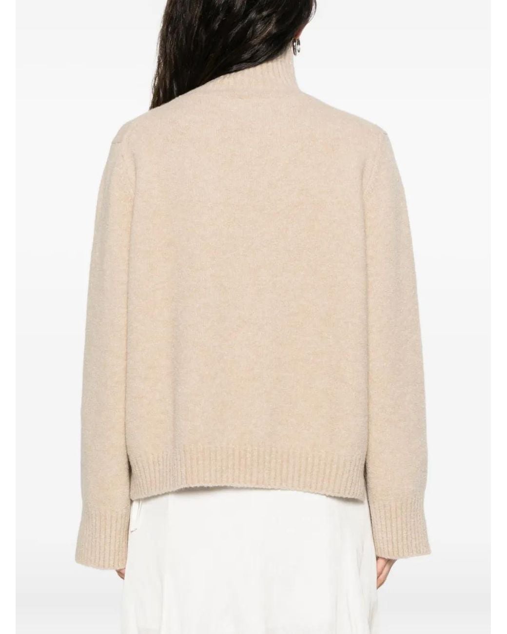 Allude Natural Stehkragen-Pullover Mit Geschlitzten Bündchen