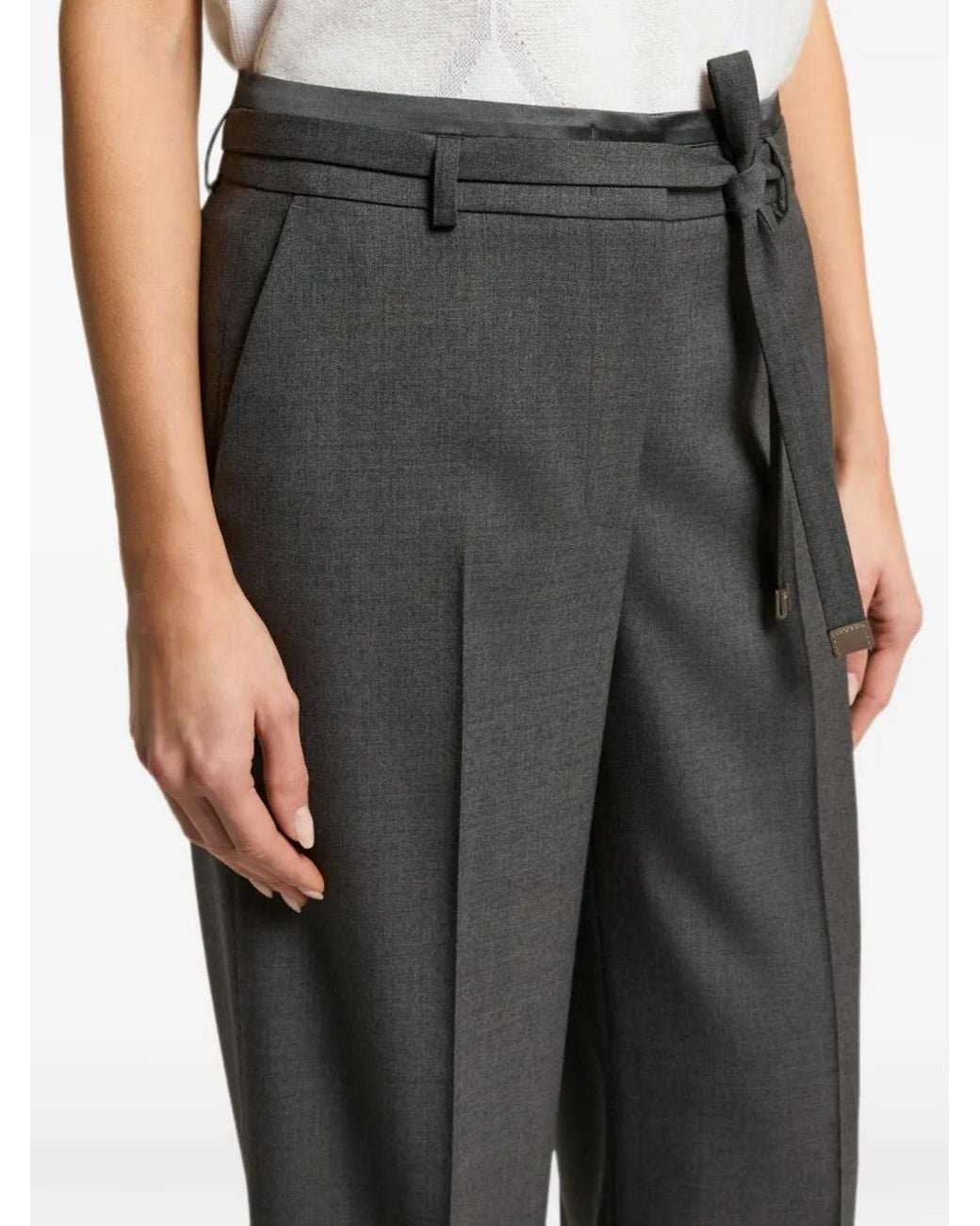 Peserico Black Pressed-Crease Belted Trousers