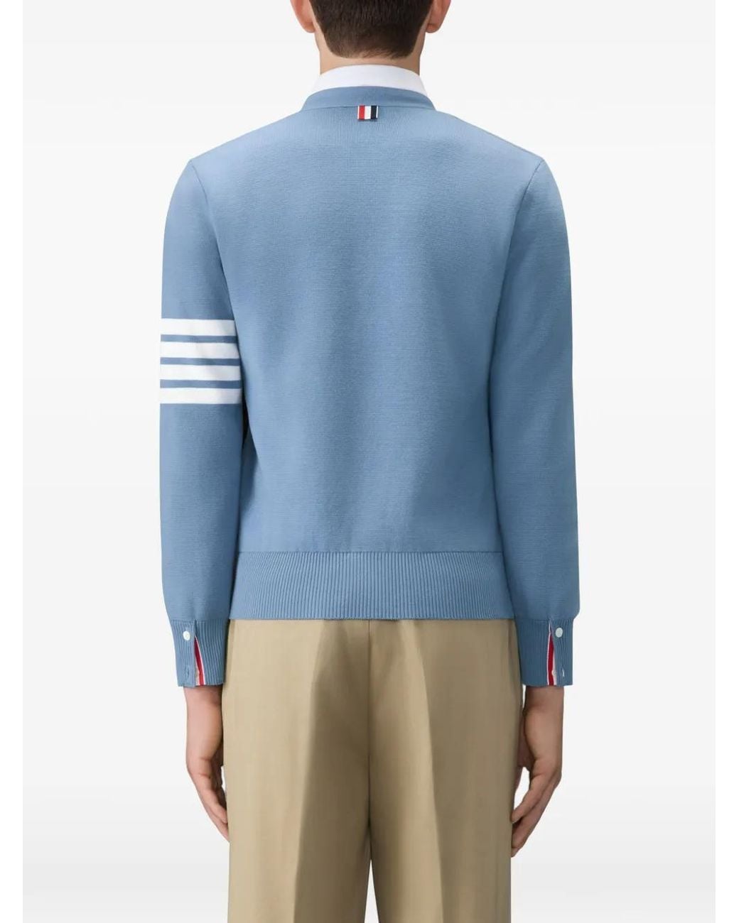 Thom Browne Blue Cotton Crepe V-Neck Cardigan for men