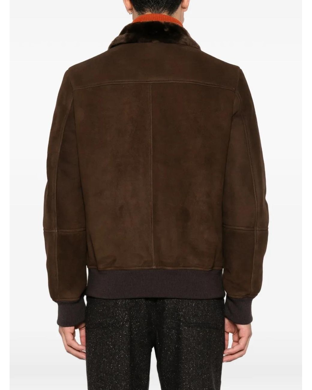 Eleventy Brown Shearling-Collar Suede Jacket for men