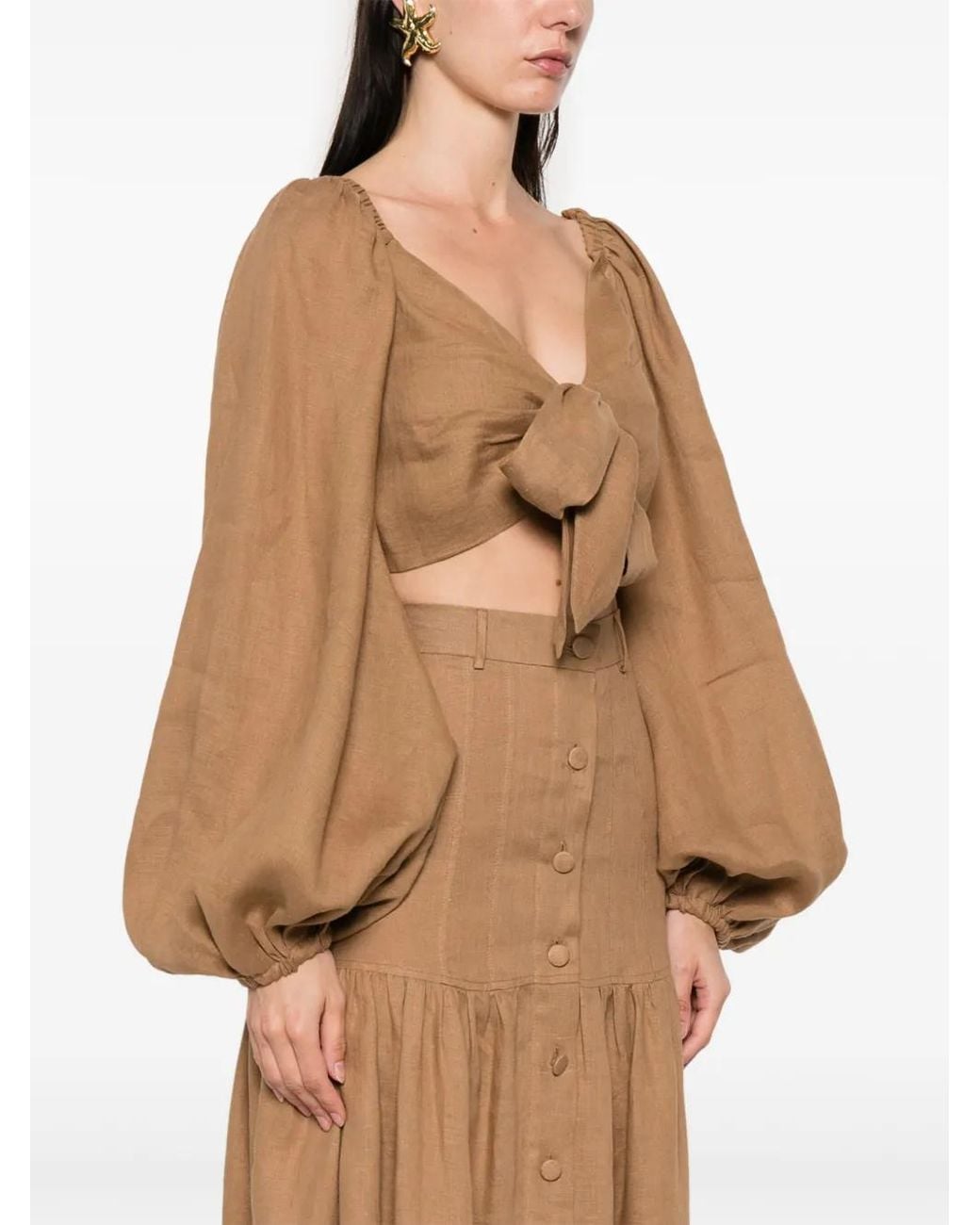 ACTUALEE Natural Tie-Fastening Blouse